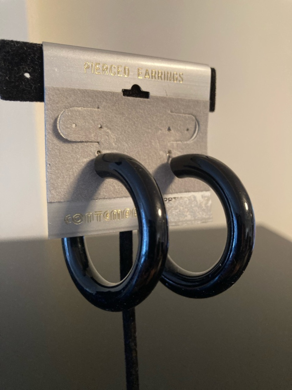 Glossy Black Chunky Hoop Earrings